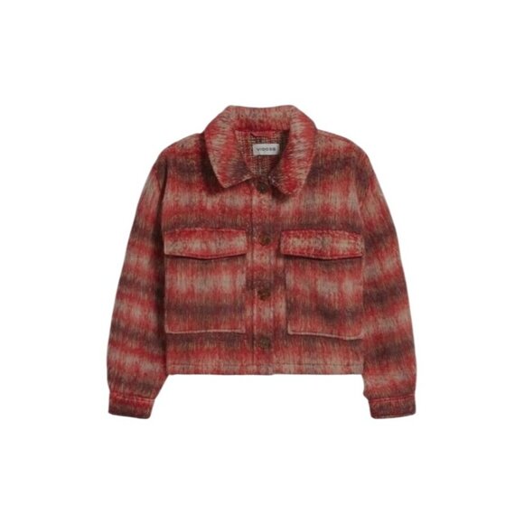 Vigoss M Brushed Plaid Crop Jacket Faux Fur Aztec Western Shacket Chest Pocket - Picture 3 of 11